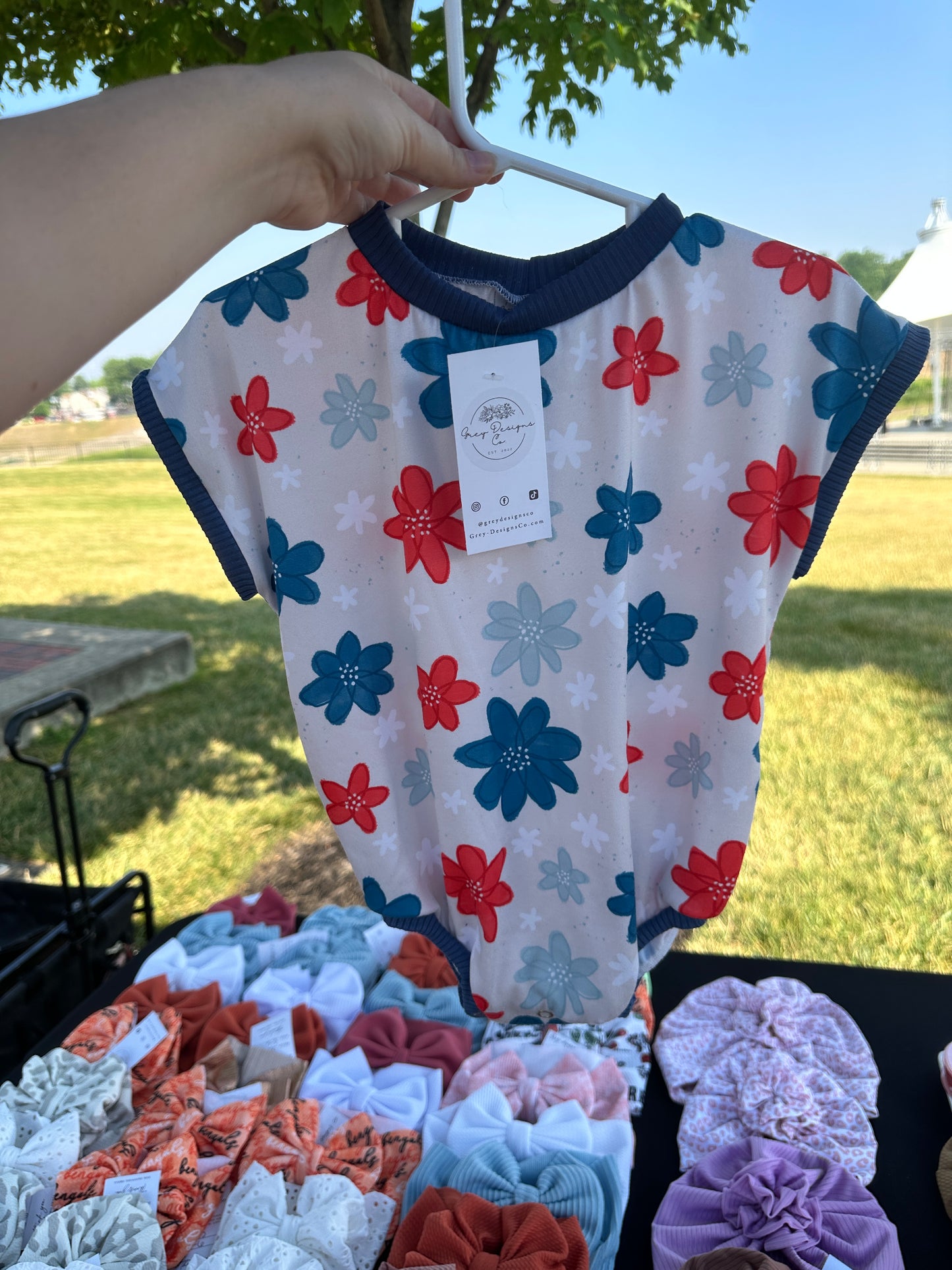 RWB floral romper 9-12